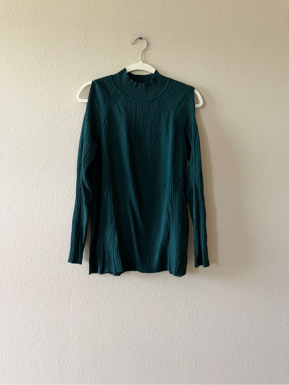 Chico's Dark Teal Ribbed Mock Neck Long Sleeve Top